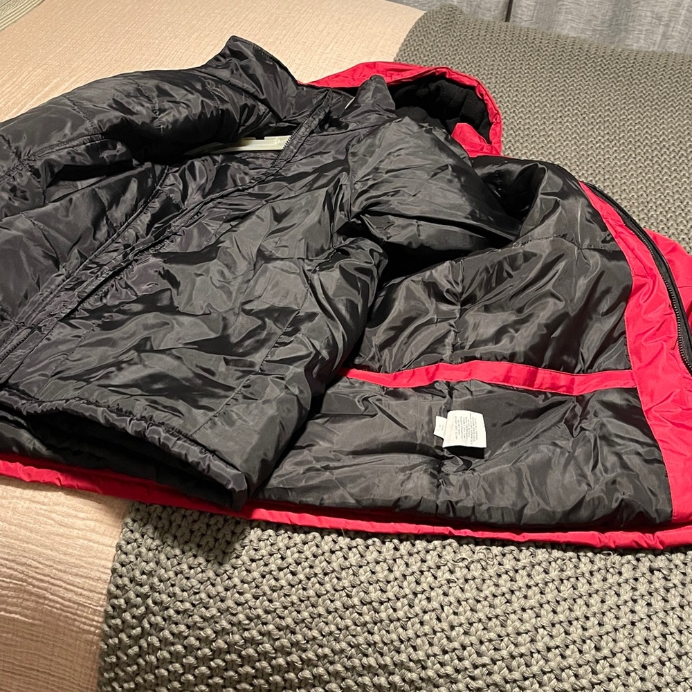 Red Puffer Jacket with double zipper revealing inner shell jacket - Picture 6 of 12